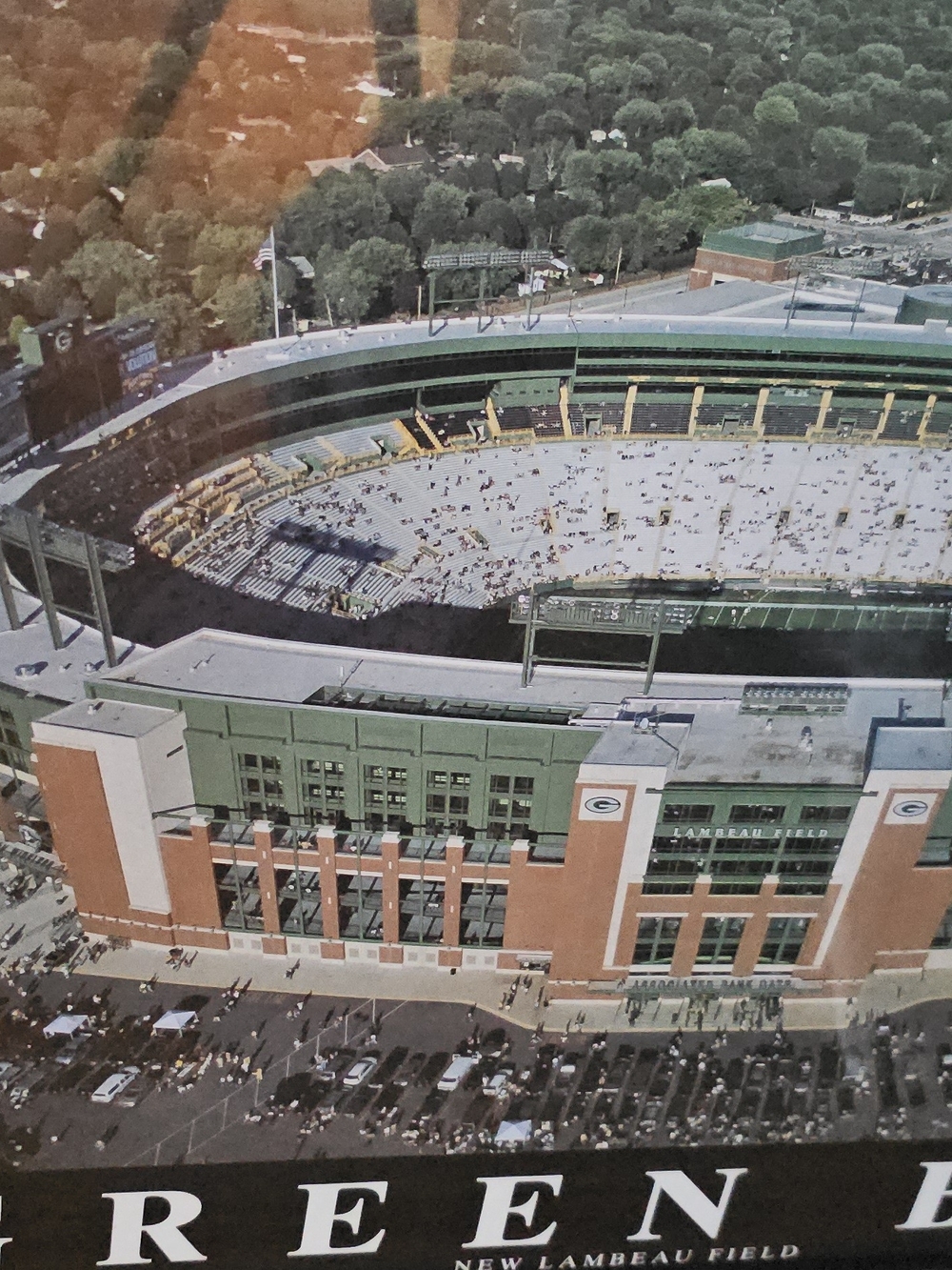 GREEN BAY PACKERS NFL Lambeau Field Aerial Print - Green, Gold WITH FRAME